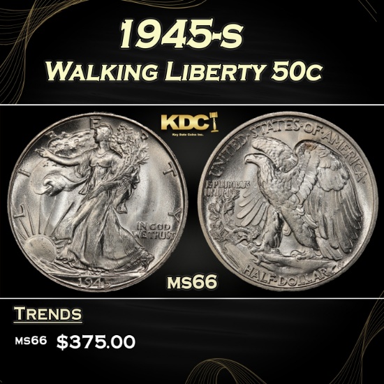 1945-s Walking Liberty Half Dollar 50c Grades GEM+ Unc