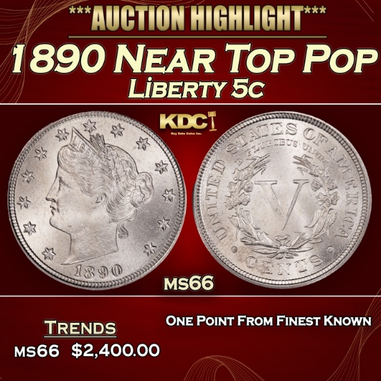 1890 Liberty Nickel Near Top Pop 5c ms66 SEGS