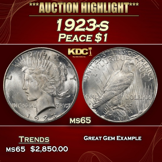1923-s Peace Dollar $1 ms65 SEGS