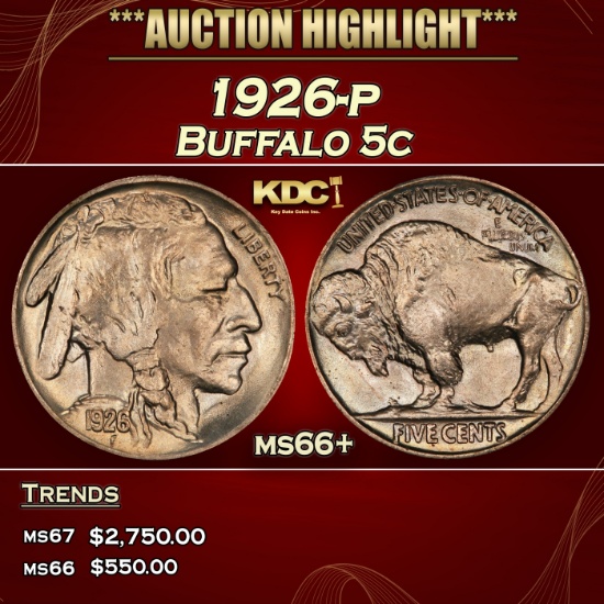 1926-p Buffalo Nickel 5c ms66+ SEGS