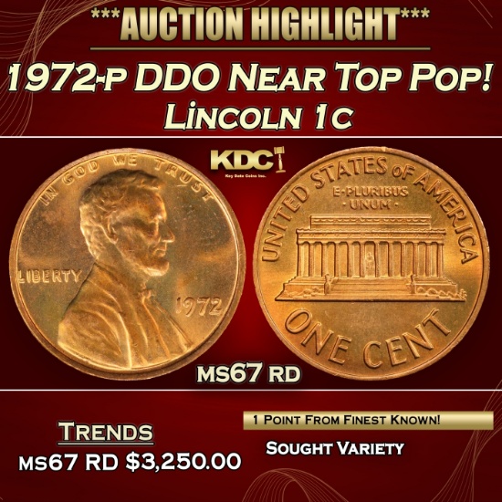 1972-p DDO Lincoln Cent Near Top Pop! 1c ms67 rd SEGS