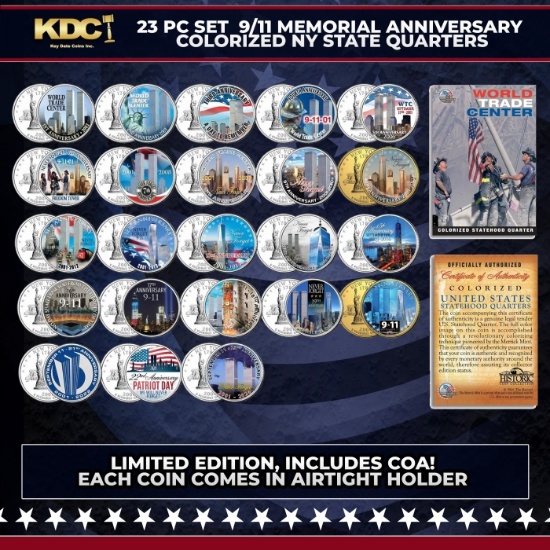 23 Pc Set  9/11 Memorial Anniversary Colorized NY State Quarters Grades Other Toy