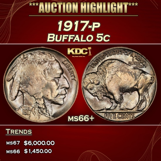 1917-p Buffalo Nickel 5c ms66+ SEGS
