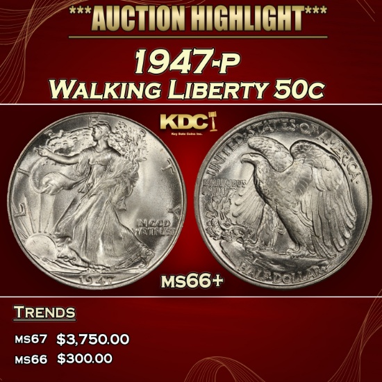 1947-p Walking Liberty Half Dollar 50c ms66+ SEGS
