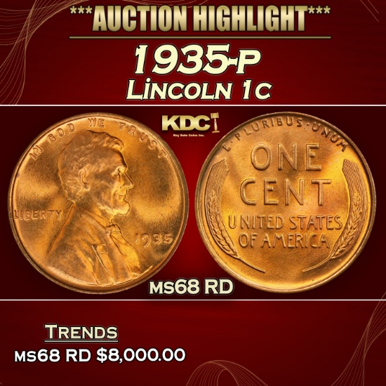 1935-p Lincoln Cent 1c ms68 RD SEGS