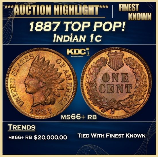 1887 Indian Cent TOP POP! 1c ms66+ rb SEGS