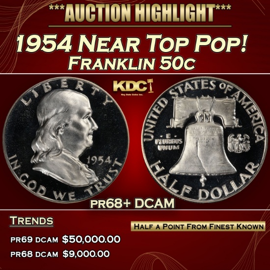 1954 Proof Franklin Half Dollar Near Top Pop! 50c pr68+ DCAM SEGS