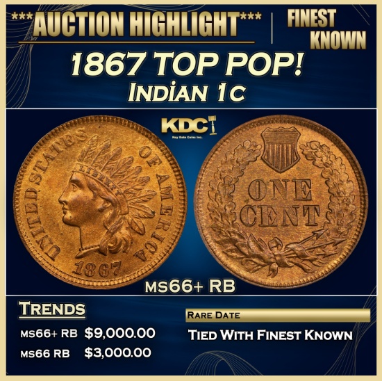 1867 Indian Cent TOP POP! 1c ms66+ RB SEGS