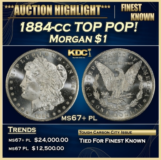 1884-cc Morgan Dollar TOP POP! $1 ms67+ pl SEGS