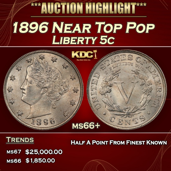 1896 Liberty Nickel Near Top Pop 5c ms66+ SEGS