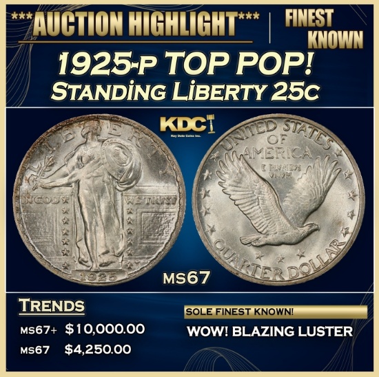 1925-p Standing Liberty Quarter TOP POP! 25c ms67 SEGS
