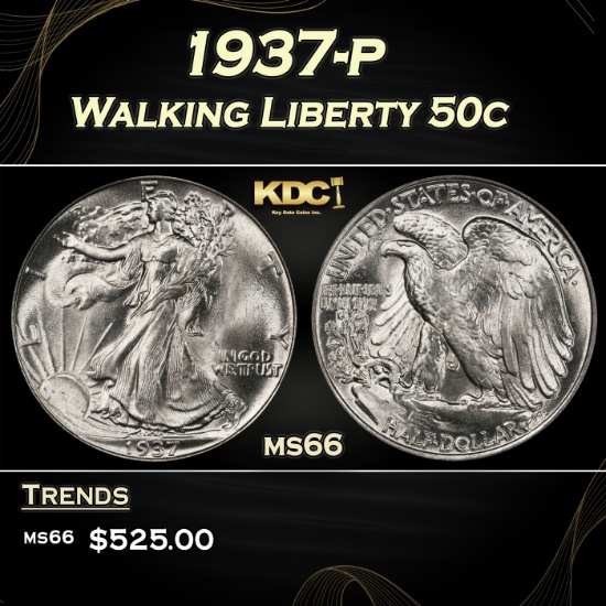 1937-p Walking Liberty Half Dollar 50c Grades GEM+ Unc