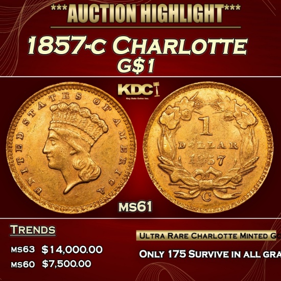 1857-c Gold Dollar Charlotte $1 ms61 USCG