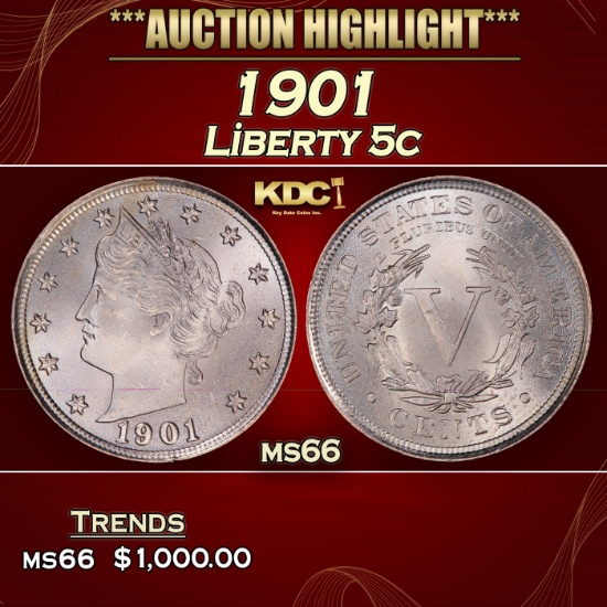 1901 Liberty Nickel 5c ms66 SEGS