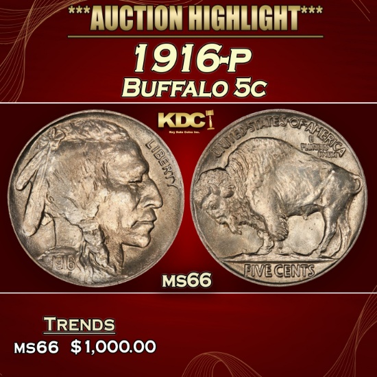 1916-p Buffalo Nickel 5c ms66 SEGS