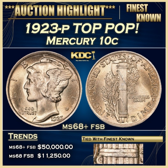 1923-p Mercury Dime TOP POP! 10c ms68+ fsb SEGS