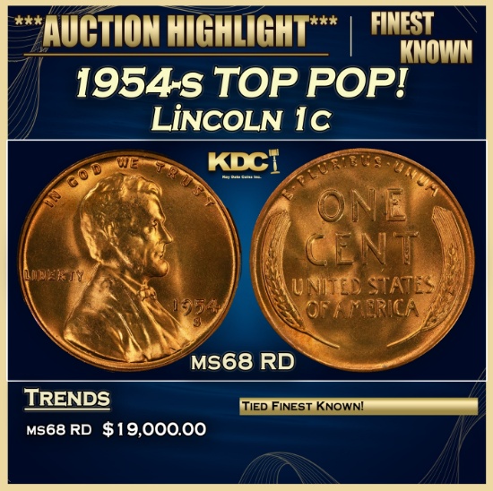 1954-s Lincoln Cent TOP POP! 1c ms68 RD SEGS