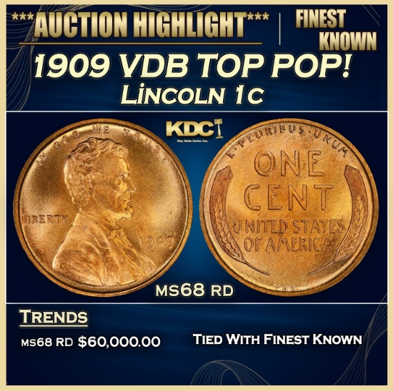 1909 VDB Lincoln Cent TOP POP! 1c ms68 rd SEGS