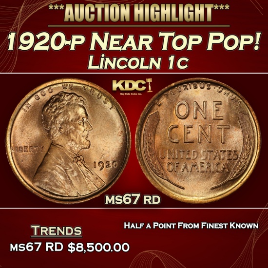 1920-p Lincoln Cent Near Top Pop! 1c ms67 rd SEGS