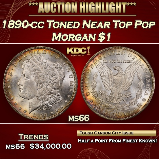 1890-cc Morgan Dollar Toned Near Top Pop $1 ms66 SEGS