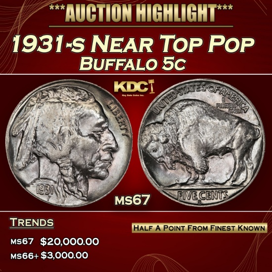 1931-s Buffalo Nickel Near Top Pop 5c ms67 SEGS