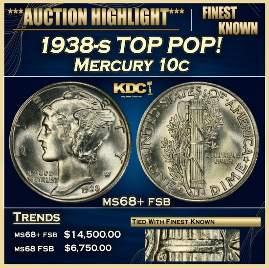 1938-s Mercury Dime TOP POP! 10c ms68+ fsb SEGS