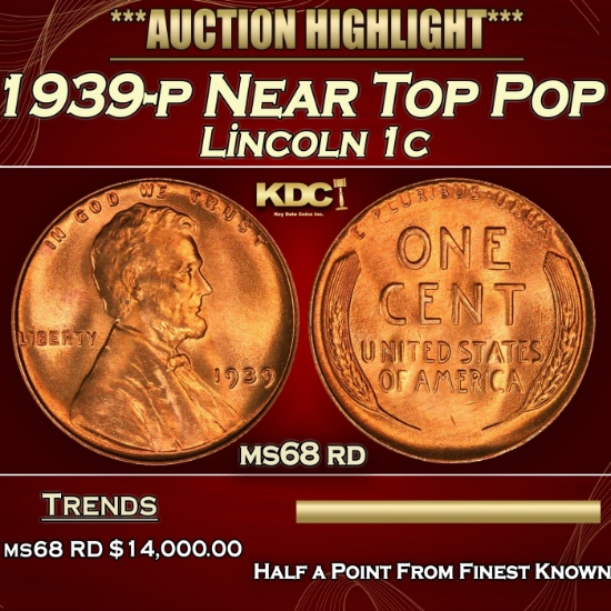 1939-p Lincoln Cent Near Top Pop 1c ms68 rd SEGS