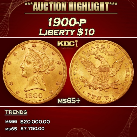 1900-p Gold Liberty Eagle $10 ms65+ SEGS