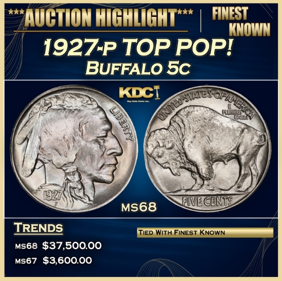 1927-p Buffalo Nickel TOP POP! 5c ms68 SEGS