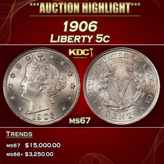 1906 Liberty Nickel 5c ms67 SEGS