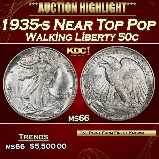 1935-s Walking Liberty Half Dollar Near Top Pop 50c ms66 SEGS