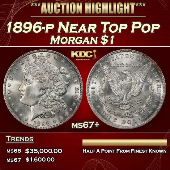 1896-p Morgan Dollar Near Top Pop $1 ms67+ SEGS