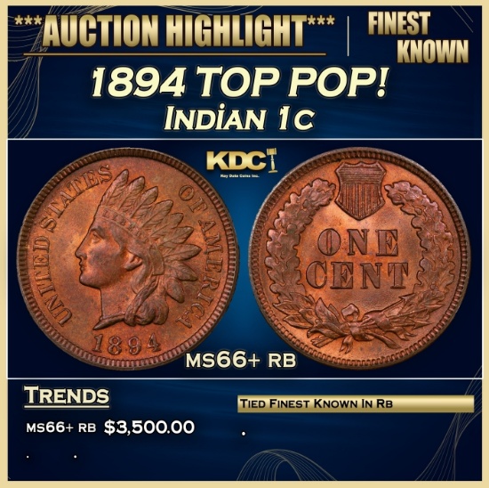 1894 Indian Cent TOP POP! 1c ms66+ rb SEGS