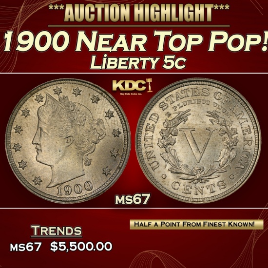 1900 Liberty Nickel Near Top Pop! 5c ms67 SEGS