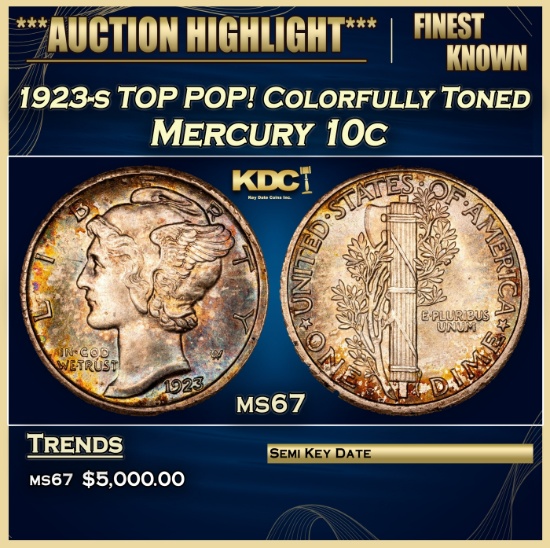 1923-s Mercury Dime TOP POP! Colorfully Toned 10c ms67 SEGS