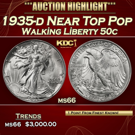 1935-d Walking Liberty Half Dollar Near Top Pop 50c ms66 SEGS