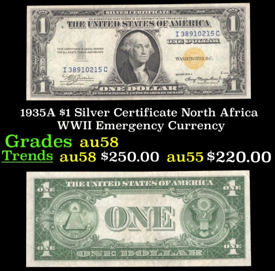 1935A $1 Silver Certificate North Africa WWII Emergency Currency Grades Choice AU/BU Slider