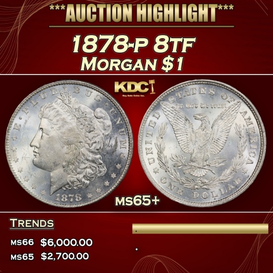 1878-p 8tf Morgan Dollar $1 ms65+ SEGS