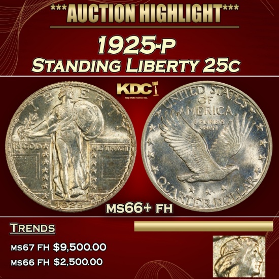1925-p Standing Liberty Quarter 25c ms66+ fh SEGS