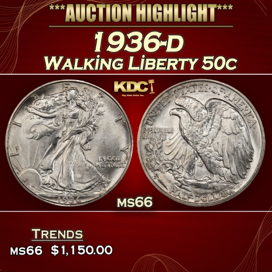 1936-d Walking Liberty Half Dollar 50c ms66 SEGS