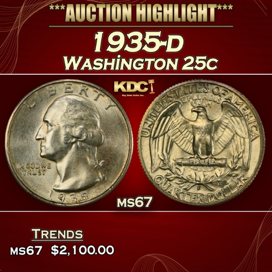 1935-d Washington Quarter 25c ms67 SEGS