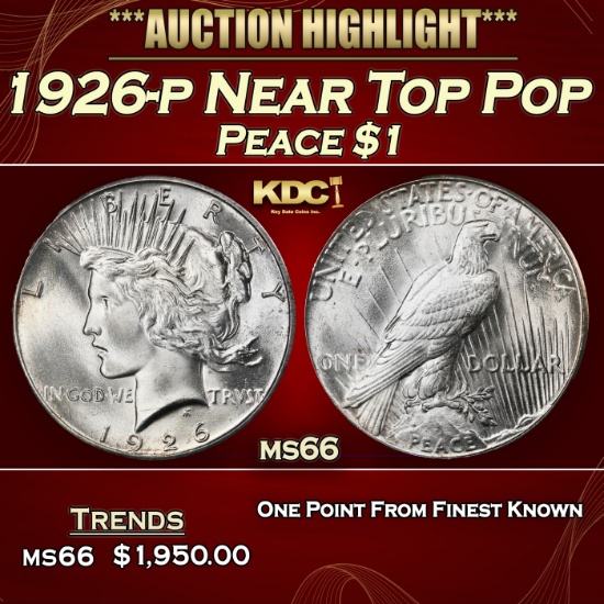 1926-p Peace Dollar Near Top Pop $1 ms66 SEGS