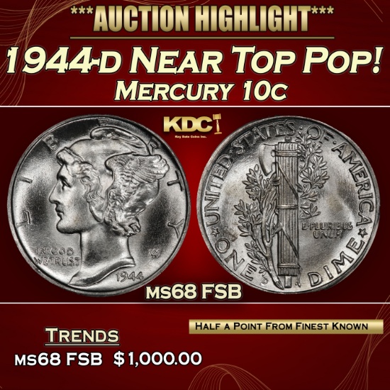 1944-d Mercury Dime Near Top Pop! 10c ms68 FSB SEGS
