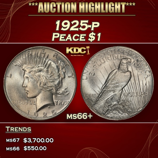 1925-p Peace Dollar $1 ms66+ SEGS