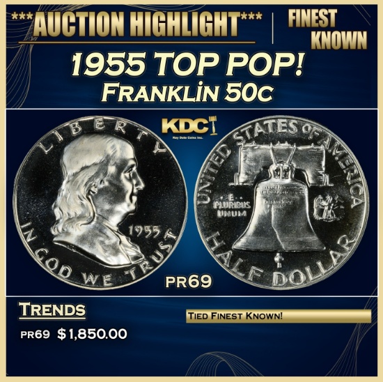 1955 Proof Franklin Half Dollar TOP POP! 50c pr69 SEGS