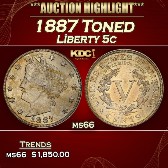 1887 Liberty Nickel Toned 5c ms66 SEGS