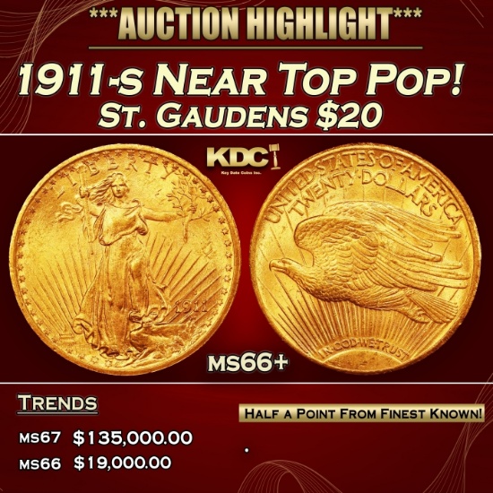 1911-s Gold St. Gaudens Double Eagle Near Top Pop! $20 ms66+ SEGS