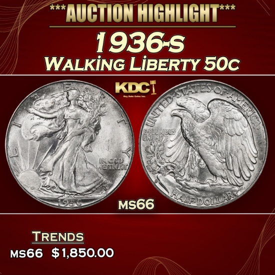 1936-s Walking Liberty Half Dollar 50c ms66 SEGS