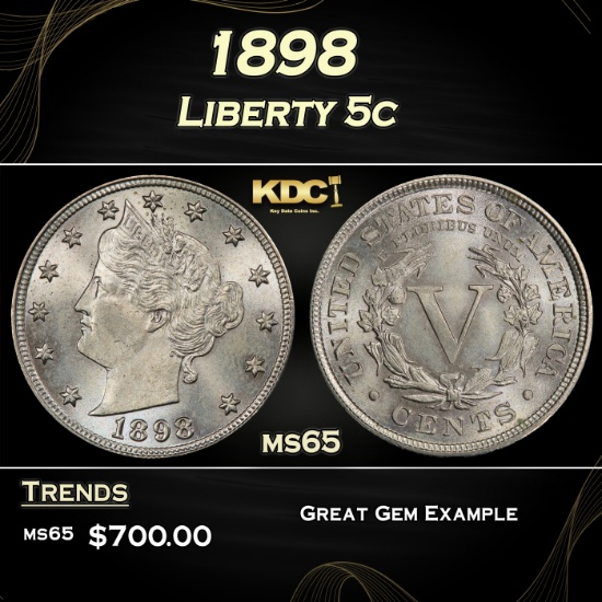 1898 Liberty Nickel 5c Grades ms65