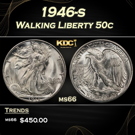 1946-s Walking Liberty Half Dollar 50c Grades GEM+ Unc